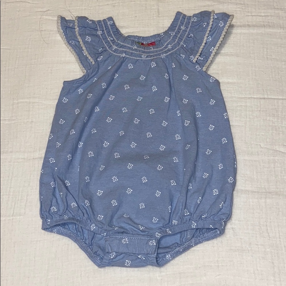 Blue baby girl puffy onesie